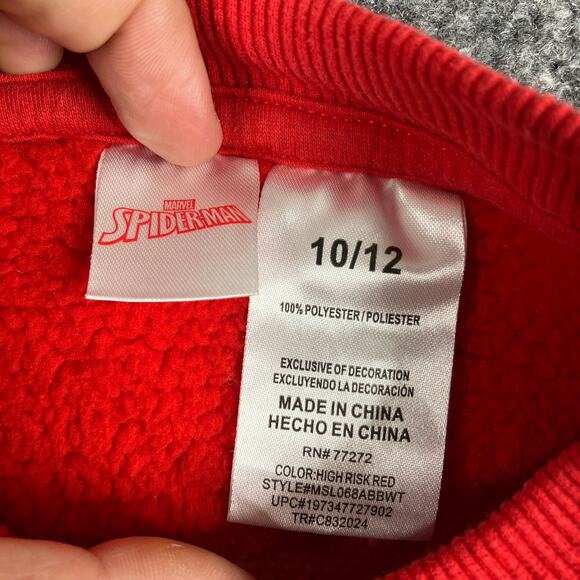 Marvel Spiderman Sweatshirt Kids 10/12 Red Sherpa Fleece Pullover Graphic Hero - Picture 2 of 4